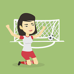 Image showing Soccer player celebrating scoring goal.