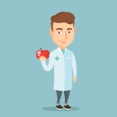 Image showing Nutritionist offering fresh red apple.