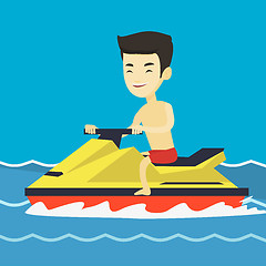 Image showing Asian man training on jet ski in the sea.