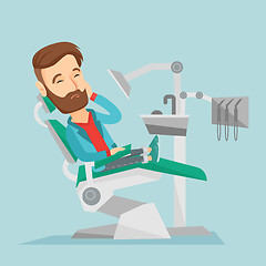 Image showing Man suffering in dental chair vector illustration.