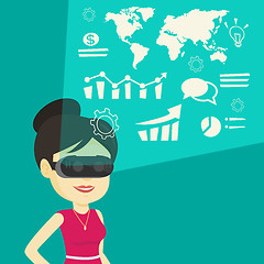 Image showing Businesswoman in vr headset analyzing virtual data