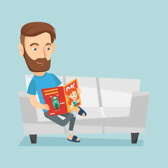 Image showing Man reading magazine on sofa vector illustration