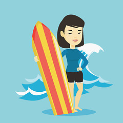 Image showing Surfer holding surfboard vector illustration.