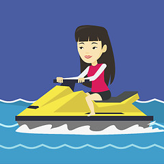 Image showing Asian woman training on jet ski in the sea.