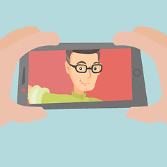 Image showing Caucasian man making selfie vector illustration.