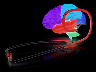 Image showing stethoscope and brain. 3d illustration