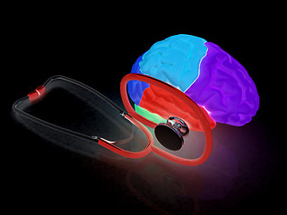 Image showing stethoscope and brain. 3d illustration