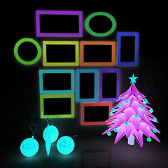 Image showing Set of Christmas and New Year frames and Christmas tree. 3D rend