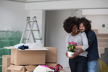 Image showing multiethnic couple moving into a new home