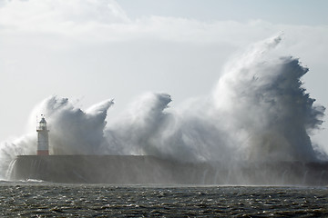 Image showing Newhaven Lighthouse and Waves