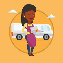 Image showing Baker delivering cakes vector illustration.