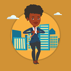 Image showing Business woman opening her jacket like superhero.