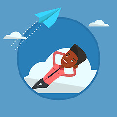 Image showing Businessman lying on cloud vector illustration.