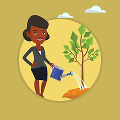 Image showing Woman watering tree vector illustration.