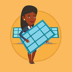 Image showing Woman holding solar panel vector illustration.