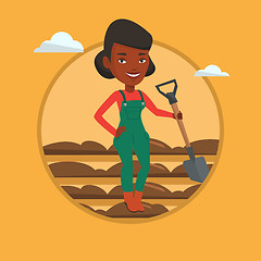 Image showing Farmer with shovel at field vector illustration.