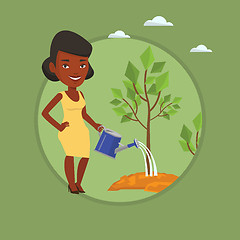 Image showing Business woman watering trees vector illustration.