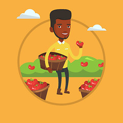 Image showing Farmer collecting tomatos vector illustration.