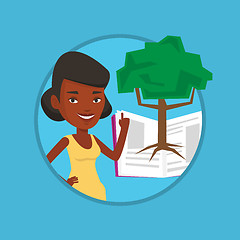 Image showing Student pointing at tree of knowledge.