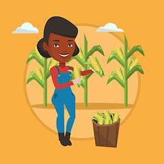 Image showing Farmer collecting corn vector illustration.