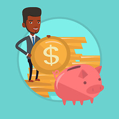 Image showing Man putting coin in piggy bank vector illustration