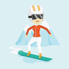Image showing Young woman snowboarding vector illustration.