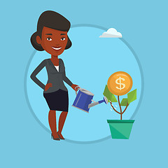 Image showing Business woman watering money flower.