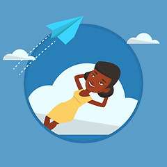 Image showing Business woman lying on cloud vector illustration.