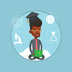 Image showing Graduate sitting on cloud vector illustration.