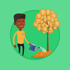 Image showing Man watering financial tree vector illustration.