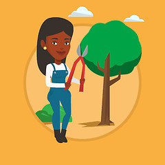 Image showing Farmer with pruner in garden vector illustration.