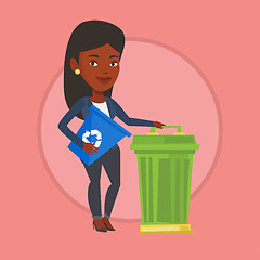 Image showing Woman with recycle bin and trash can.