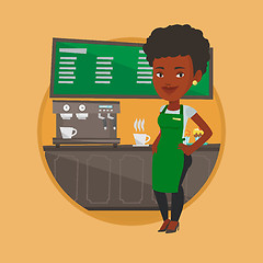 Image showing Barista standing near coffee machine.