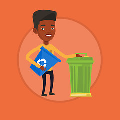 Image showing Man with recycle bin and trash can.