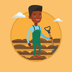 Image showing Farmer with shovel at field vector illustration.