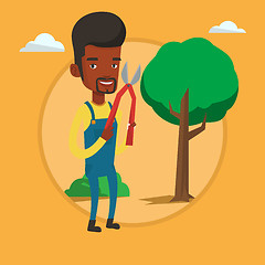 Image showing Farmer with pruner in garden vector illustration.