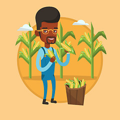 Image showing Farmer collecting corn vector illustration.