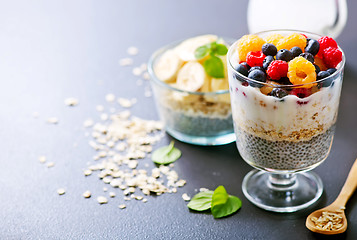 Image showing milk with chia seeds and berries