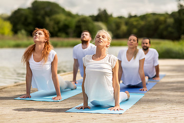 Image showing group of people making yoga exercises outdoors