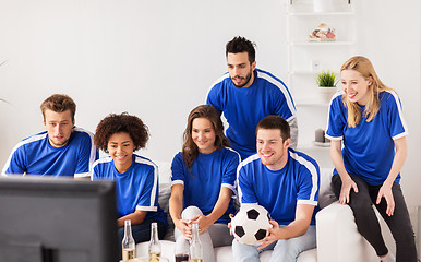 Image showing friends or football fans watching soccer at home