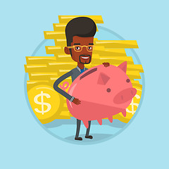 Image showing Businessman carrying big piggy bank.