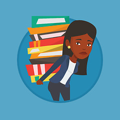 Image showing Student with pile of books vector illustration.