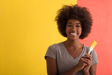 Image showing black woman painting wall