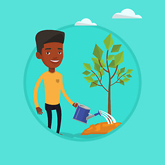 Image showing Man watering tree vector illustration.