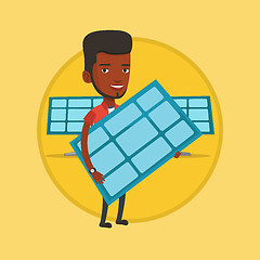 Image showing Man holding solar panel vector illustration.