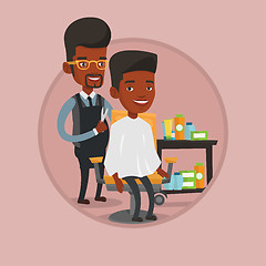 Image showing Barber making haircut to young man.