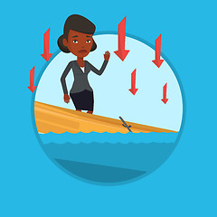 Image showing Business woman standing in sinking boat.