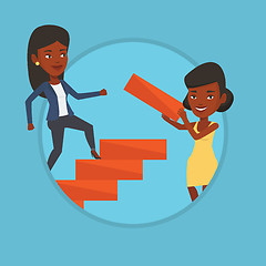 Image showing Business woman runs up the career ladder.