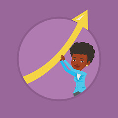 Image showing Business woman holding arrow going up.