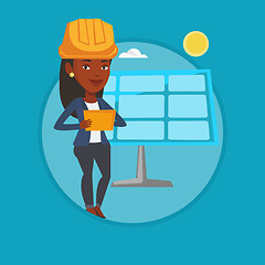 Image showing Female worker of solar power plant.